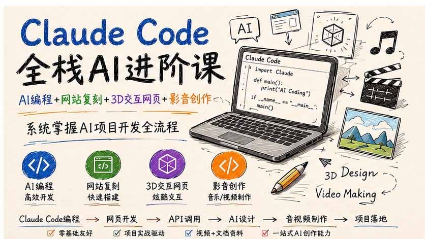 AI全栈开发实战课：从AI编程到3D交互与影音创作