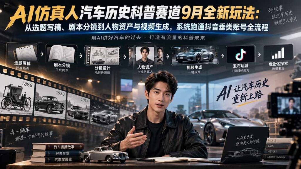 AI仿真人带你穿越汽车百年史：抖音科普赛道从选题到成片