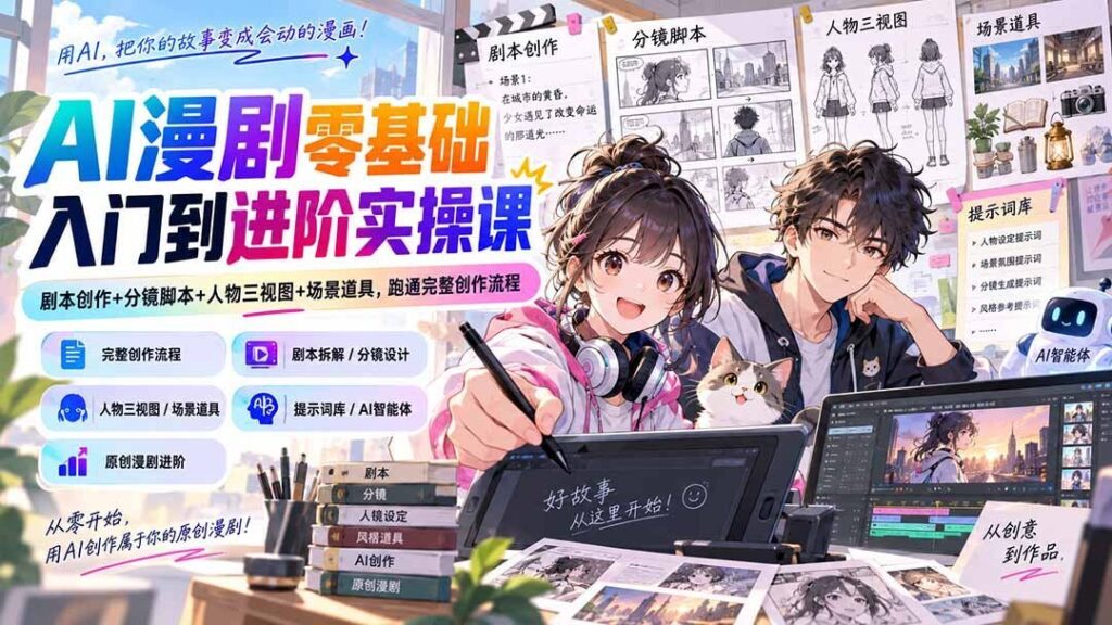AI漫剧从零基础到进阶，一次掌握剧本、分镜、角色与场景设计