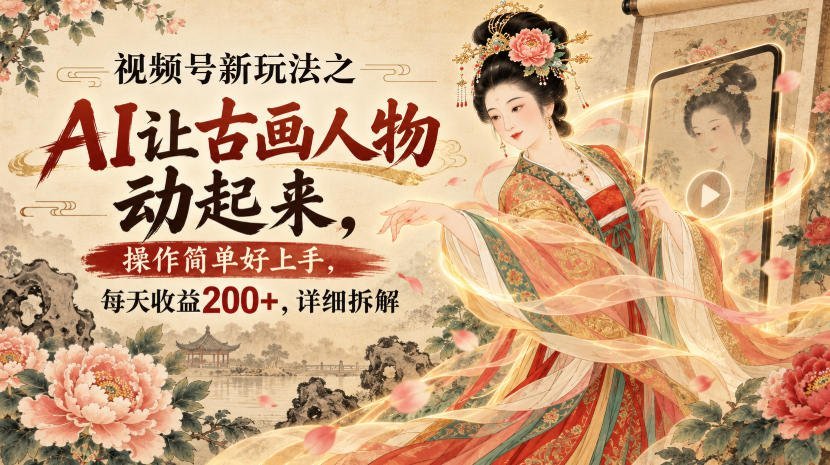 AI复活古画人物，视频号冷门玩法日入200+，保姆级拆解