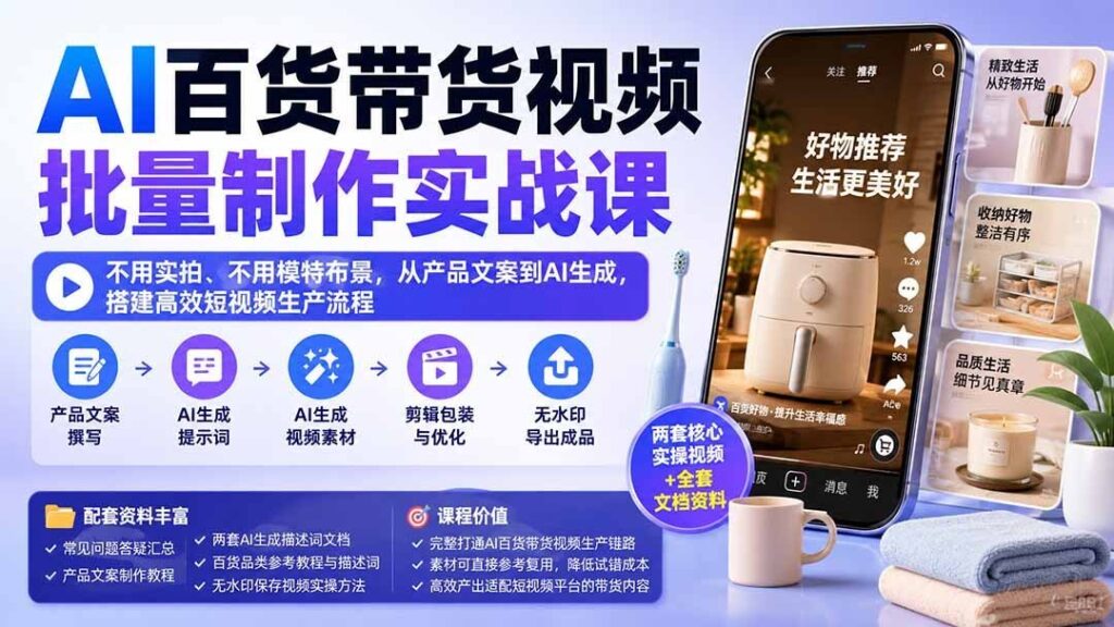 零实拍零模特，AI批量打造百货带货视频，从文案到成片