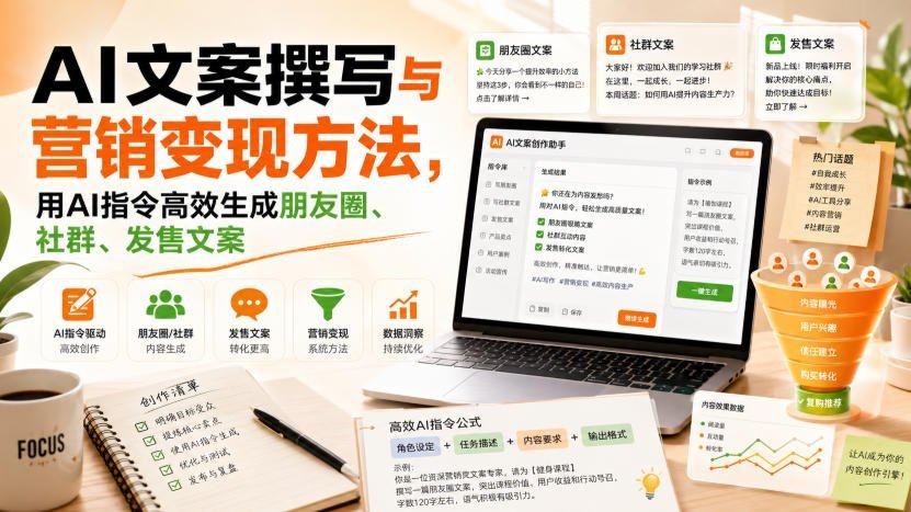 AI文案变现秘籍：一键生成朋友圈、社群与发售爆款文案的高效指令