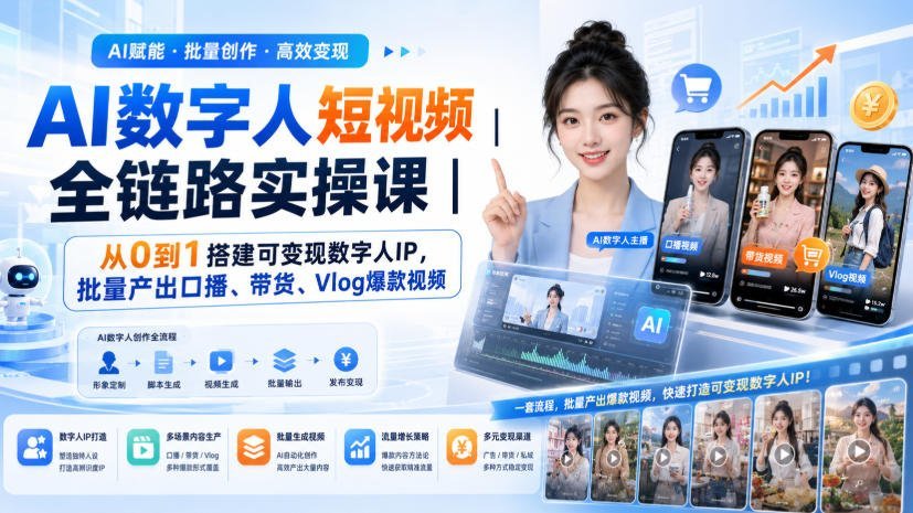 AI数字人短视频变现 轻松量产爆款口播、带货与Vlog