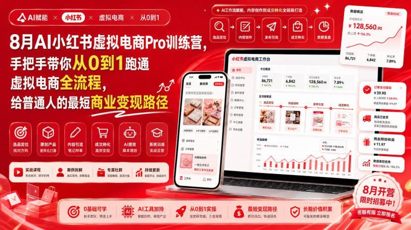 AI虚拟电商实战训练营 教你跑通小红书变现全流程