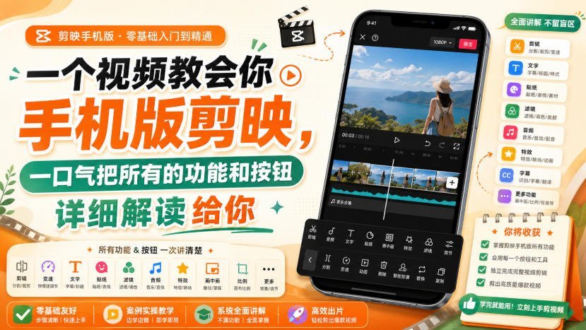 手机剪映全功能详解：一节课带你精通所有按钮与操作技巧