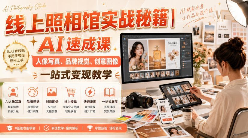 AI摄影变现全攻略｜从人像精修到品牌视觉，零基础也能接单赚钱