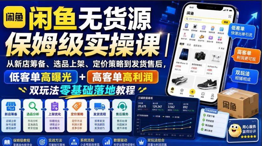 闲鱼无货源实战 新手开店到爆单，选品定价双策略，低客单引流