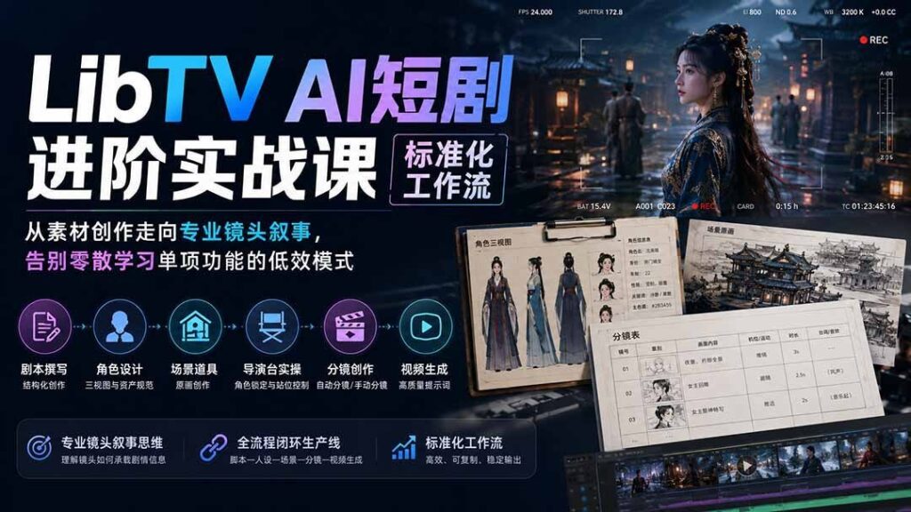AI短剧进阶实操课：标准化工作流，从素材到镜头的专业叙事跃迁